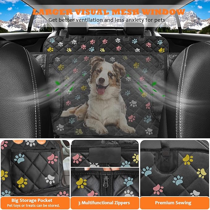 URPOWER 6-in-1 Dog Car Seat Cover for Back Seat, Waterproof Dog Car Hammock with Mesh Window, Non-Slip Pet Backseat Protector for Cars, Trucks and SUVs
