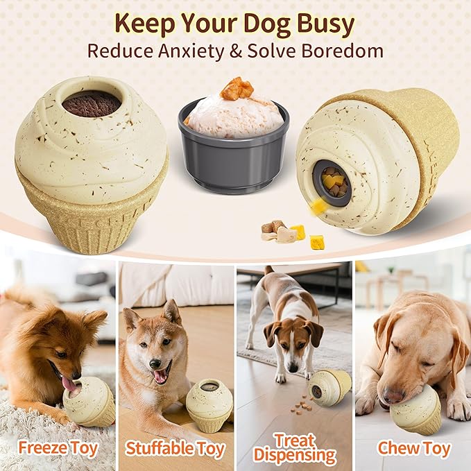 Dog Treat Dispenser Toy Interactive, Frozen Treat Toy Reduces Anxiety, Chew Toys for Aggressive Chewers, Birthday Enrichment Toy, Dog Treat Toys to Keep Them Busy for All Breeds