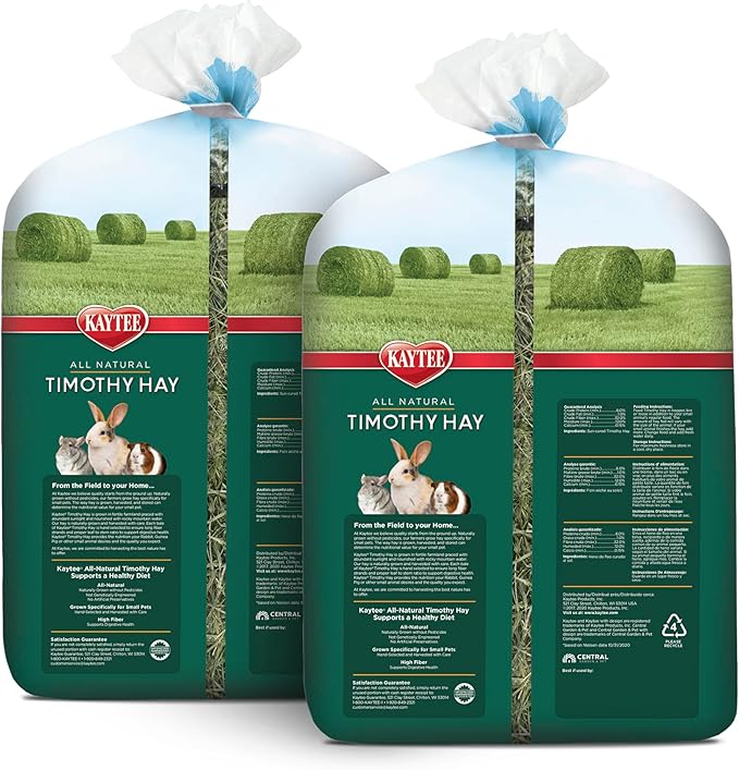 Kaytee Timothy Hay, High Fiber, Grown Specifically for Small Animals, Rabbits, Guinea Pigs, Chinchillas, Ideal Bulk Order for Small Pets, 12 pounds
