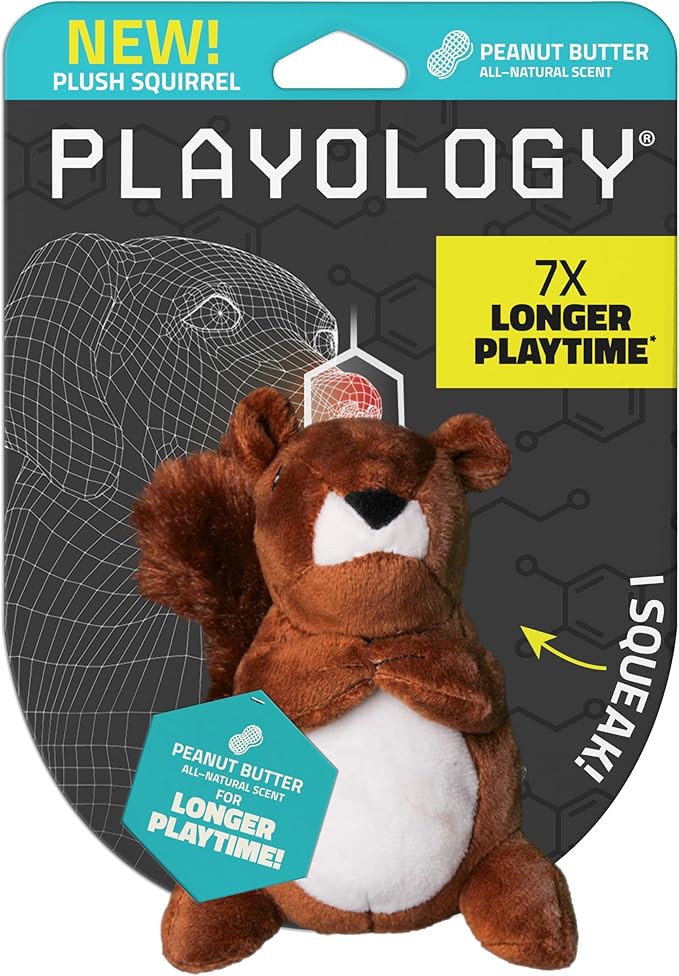 Playology Plush Toys for Dogs | Stuffed Animal Squirrel | Peanut Butter Scented for Small Dogs