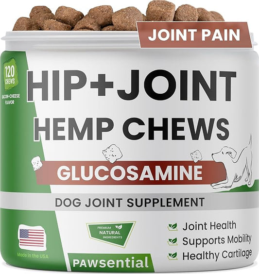 Advanced Hemp Hip & Joint Supplement for Dogs - Glucosamine for Dogs - Dog Joint Pain Relief Treats - Chondroitin Turmeric MSM Hemp Oil - Hemp Treats for Joint Health - Senior Mobility Support Chew