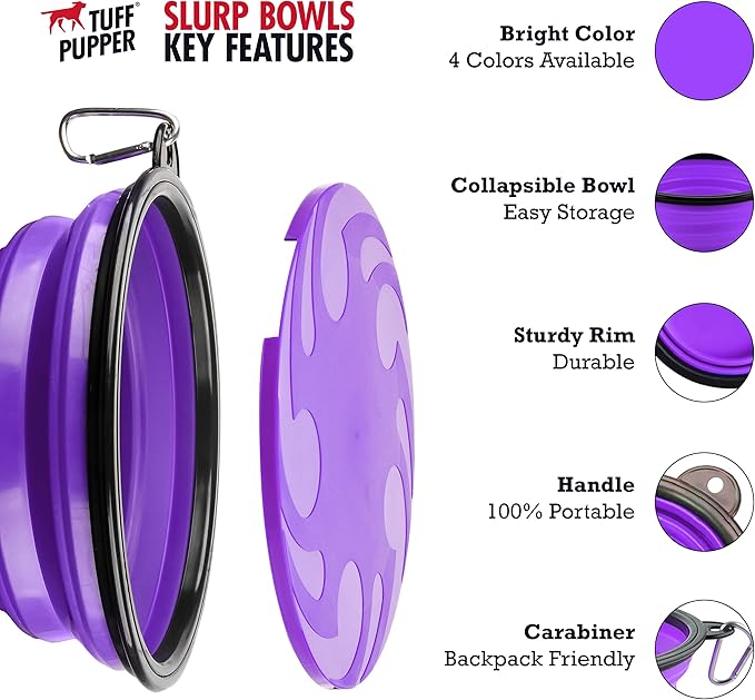 Tuff Pupper SuperBigSlurp Collapsible Dog Bowls, Extra Large Capacity, Portable, Food Safe, Odorless, Non-Toxic Silicone
