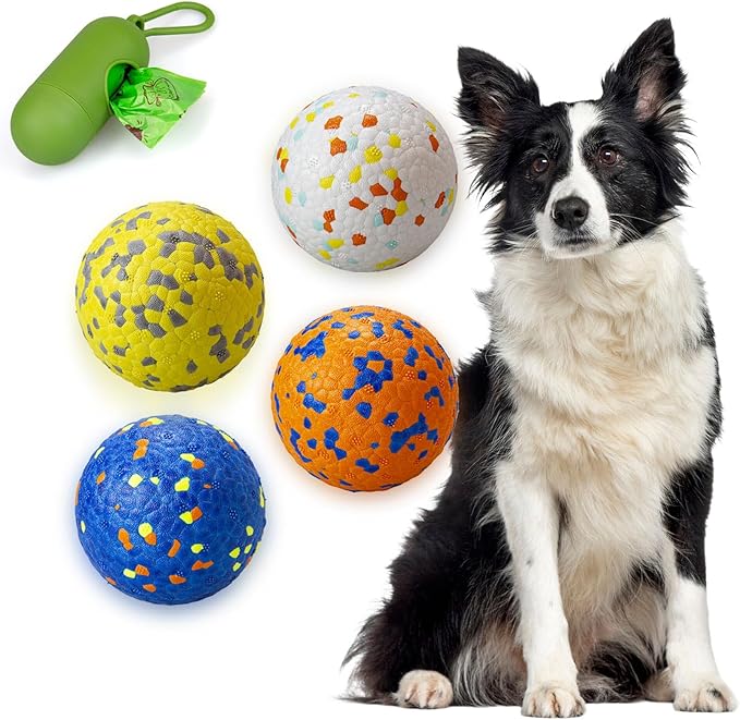 Dog Tennis Balls for Aggressive Chewers, Indestructible Dog Balls for Fetch Game, Durable Bouncy Lightweight Floating Toys (4 Mixed Colors, Large (3" Diameter))