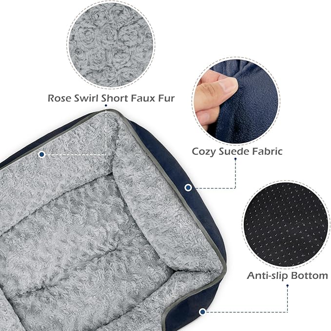 INVENHO Medium Dog Bed Rectangle Washable Orthopedic Soft Calming Sleeping Durable Pet Cuddler with Anti-Slip Bottom