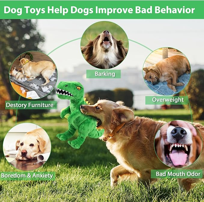 Dog Toys Cute Dinosaur Plush Toy for Large Dogs - Squeaky Interactive Stuffed Dog Chew Toy for Puppies, Pet Toys for Small to Large Breeds