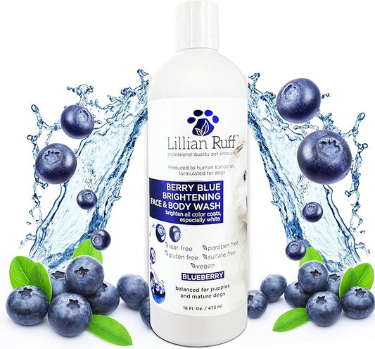 Lillian Ruff PRO Formula Berry Blue Brightening Pet Shampoo - Ultra-Hydrating Professional Whitening Dog Shampoo, Vivid Show-Quality Coat Enhancer, Tear Stain & Odor Eliminator With ProVitamin B5 16oz