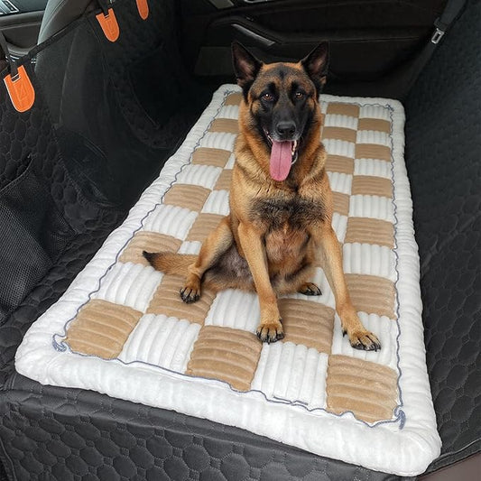 Dog Car Seat Cover for Back Seat, Dog Bed for Car, Fit for Backseat Extenders, Car Seat Protector, Nonslip Soft Durable for Cars Trucks and SUVs (Light Brown & White, 23.6"*51")