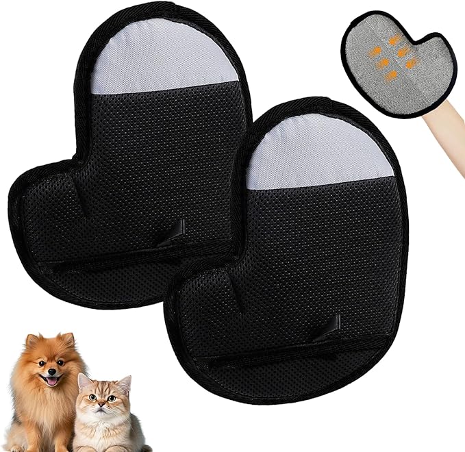 2Pcs Electrostatic Pet Hair Removal Gloves, Reusable Pet Hair Remover Glove for Cats & Dogs, Brush Static Grooming Gloves for Couch, Furniture, Carpet, Car Seat, Curtain