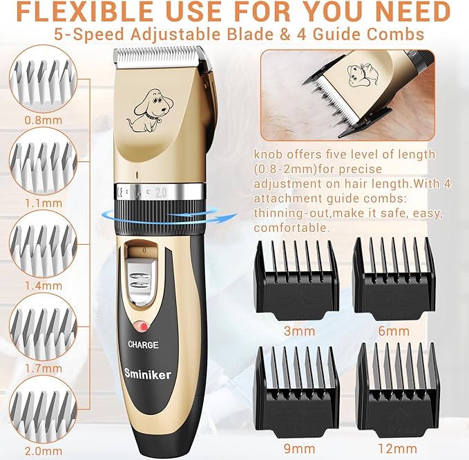 Rechargeable Cordless Dogs Cats Horse Grooming Clippers - Professional Pet Hair Clippers with Comb Guides for Dogs Cats Horses and Other House Animals Pet Grooming Kit
