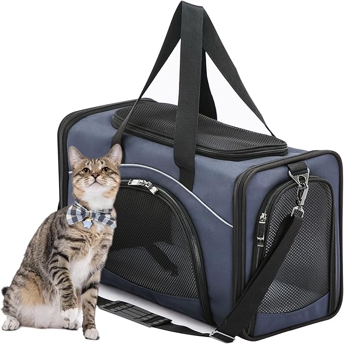 ‌Petsfit Airline Approved Pet Carrier for Small Dogs & Cats, 19x9x12 TSA Approved Carrier, with Removable Dual-Sided Padding (2-Way Placement) - Fits Under Most Airplane Seats, Escape Proof (Navy)