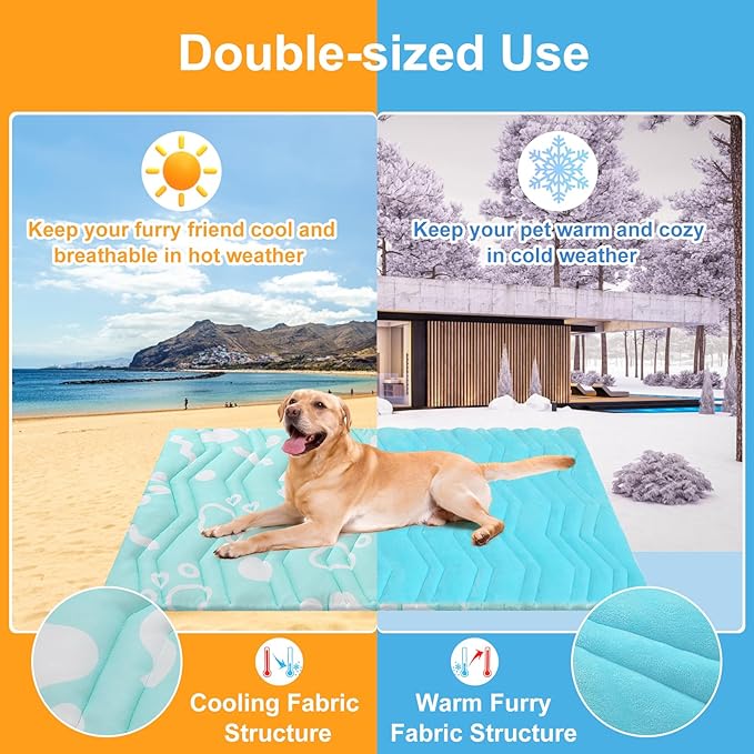 BEAUTYZOO Upgrade Dog Cooling Mat Extra Large, Reversible Self-Cooling Mat for Dogs, Thicken Pet Ice Cool Pad Blanket for Summer Kennel Sofa Bed Floor Car Seat, Machine Washable&Foldable, 59"x40"
