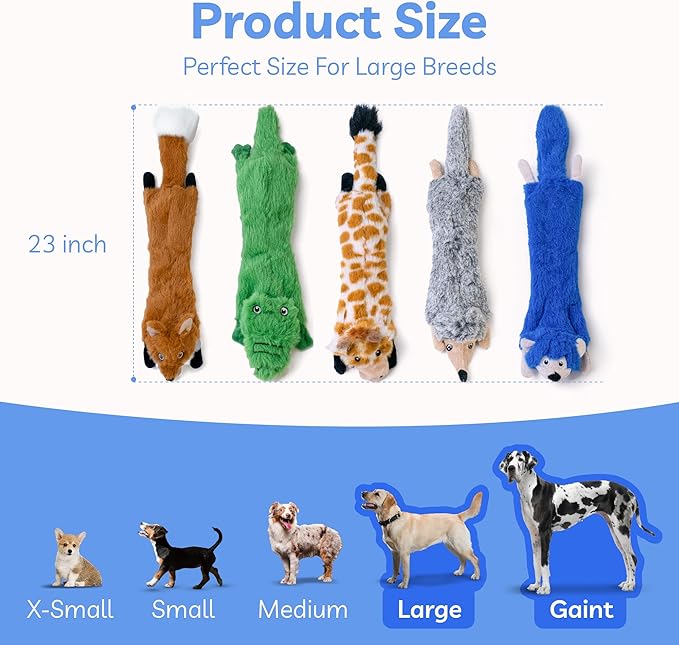 SHARLOVY Dog Squeaky Toys No Stuffing 5 Pack, Plush Crinkle Dog Toys for Large Breed, Durable Doggie Chew Cute Animals Puppy Toy for Teething