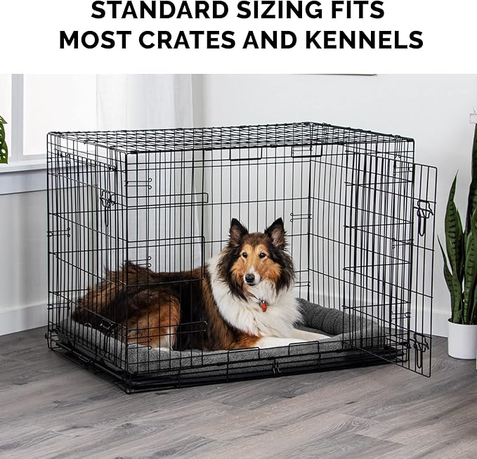 Furhaven Dog Bed for Small Dogs & Indoor Cats, 100% Washable, Sized to Fit Crates - Sherpa Fleece Bolster Crate Pad - Gray, Small