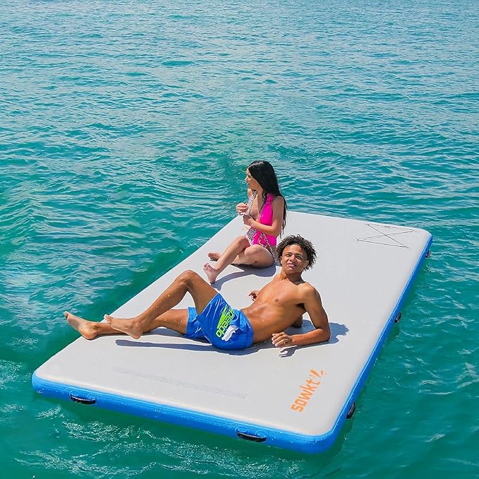 Inflatable Floating Dock for Lakes - (6' x 8’ and Dog Dock) - Large Floating Platform Lake Mat - Dog Water Ramp - Deck Floating Pad for Boats