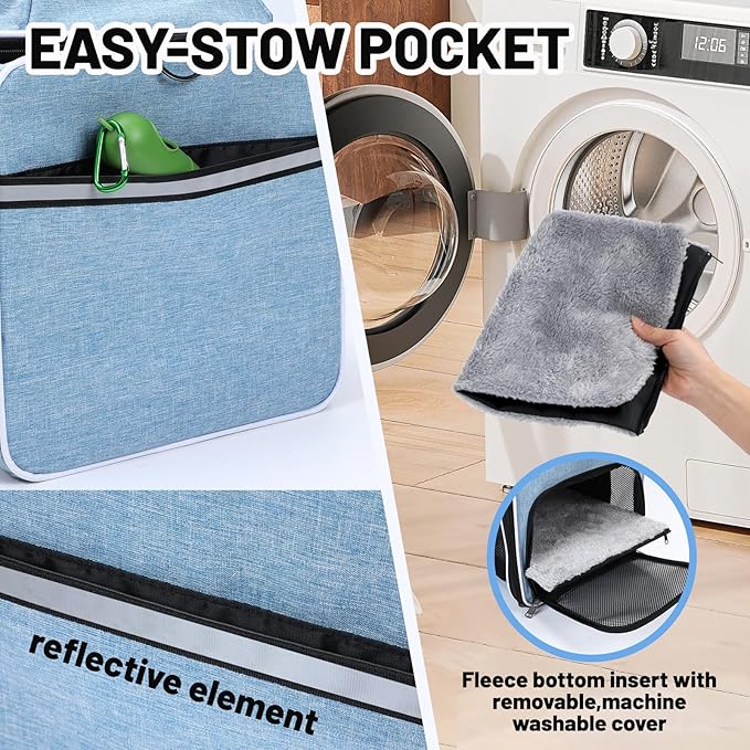 Cat Carrier Top-Expandable 18x11x11, United Delta American Airline Approved Dog Carrier, Soft Pet Carry-On Bag Underseat in Cabin, Puppy Air Travel Crate Kitten TSA Plane Carrying Case Blue