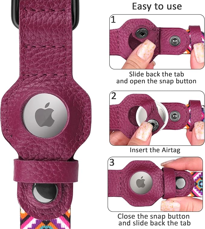 AirTag Dog Collar with Metal Buckle - Soft Leather Printed Nylon Dog Collar with Apple AirTag Holder - Cute Tracking GPS Pet Collars for Girl Boy Small Large Dogs (M, 14"-18" Neck Fit, Aztec)