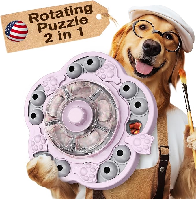 KADTC Dog Spinning Puzzle Toy Level 3 in 1 Treat Dispenser Kibble Dispensing Toys for Small/Medium/Large Dogs Slow Food Puzzles Feeder Puppy Brain Mental Stimulation Enrichment Mind Stimulating Game