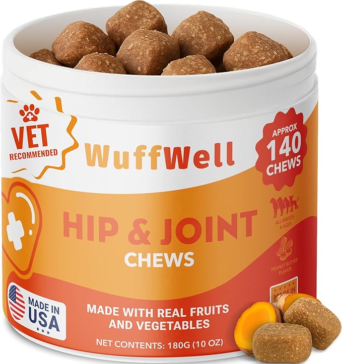 Hip and Joint Supplement for Dogs – Natural Ingredients with Chondroitin, MSM, Turmeric, and Glucosamine – Supports Hip Dysplasia, Arthritis, and Mobility – 140 Count, Made in USA