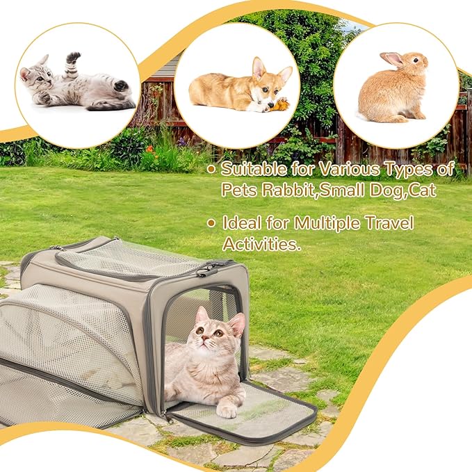 Cat Carrier Soft, TSA Airline Approved Pet Carriers, Expandable Dog Carrier for Travel, Soft Sided Collapsible Pet Travel Carrier for Cats and Small Dogs, Grey