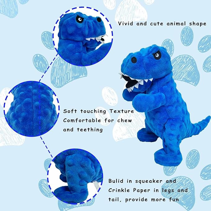 LWBMG Squeaky Dog Toys Stuffed Dog Toys Cute Dinosaur Plush Dog Toy with Crinkle Paper Durable Dog Chew Toys for Small, Middle and Large Dogs