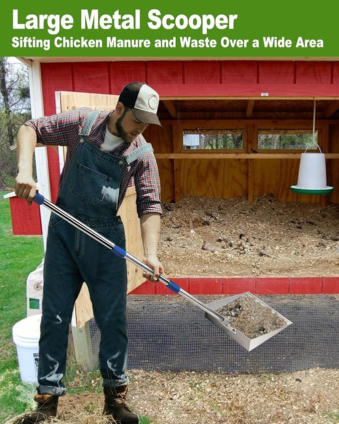 Large Chicken Poop Scooper, Chicken Coop Accessories,Metal Litter Scooper for Chicken,Chicken Coop Cleaning Tools,Heavy Duty Poop Shovel,Chicken Coop Must Haves(Silver)