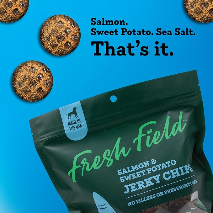 Fresh Field Salmon & Sweet Potato Jerky Chips, 14 oz – All-Natural Dog Treats, USA Made, Omega-3 Rich, Supports Health