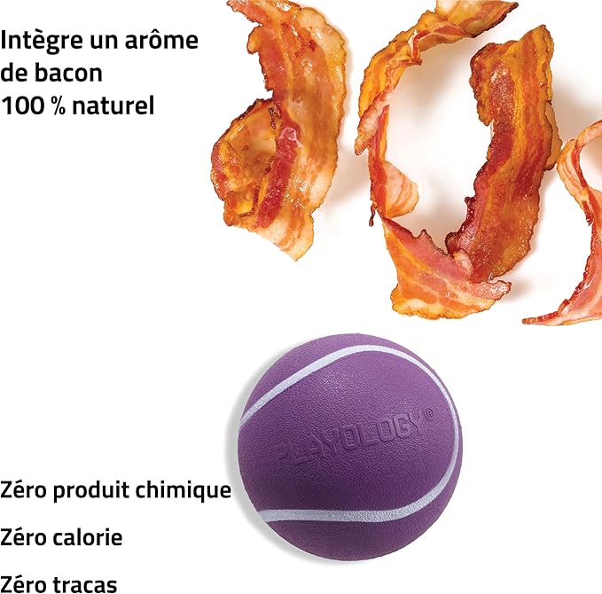 Playology Squeaky Dog Toy | Durable Rubber Interactive Dog Ball | Bacon Scented Fetch Ball for Large Dogs | Floating Dog Toy Made from Non Toxic Materials