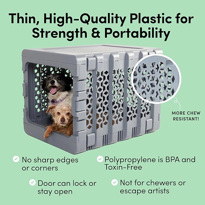 KindTail PAWD Collapsible Puppy and Dog Crate + Washable Bed - Stylish Pet Kennel with Comfortable Pad - Safe Indoor Set - Lightweight, Compact & Portable for Travel - Medium Blue