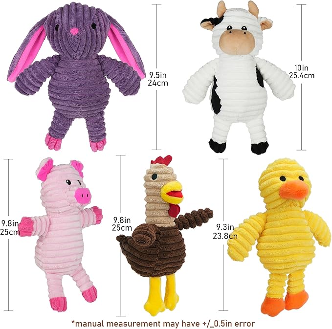 Prime Pets Dog Toys, 5 Pack, Plush Dog Squeaky Toys, Assortment Value Bundle Animal Pet Toy for Small Medium Large Dogs, Stuffed Puppy Chew Toy