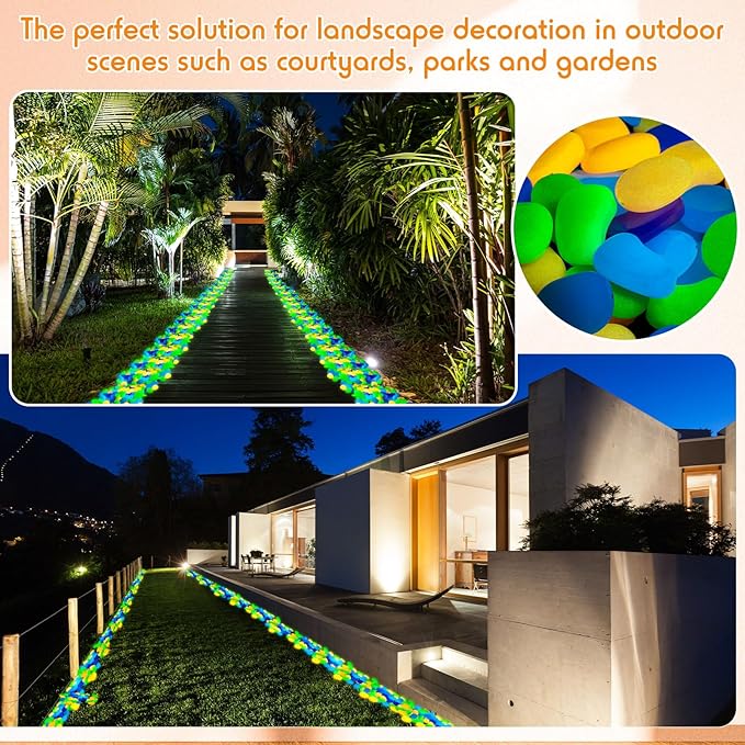 100 Pcs Glow in The Dark Rocks Glow in The Dark Pebbles Outdoor Fish Tank Rocks Aquarium Gravel Luminous Stones for Walkway Succulent Plant Halloween Decor(1.8 Inch,Multicolor)