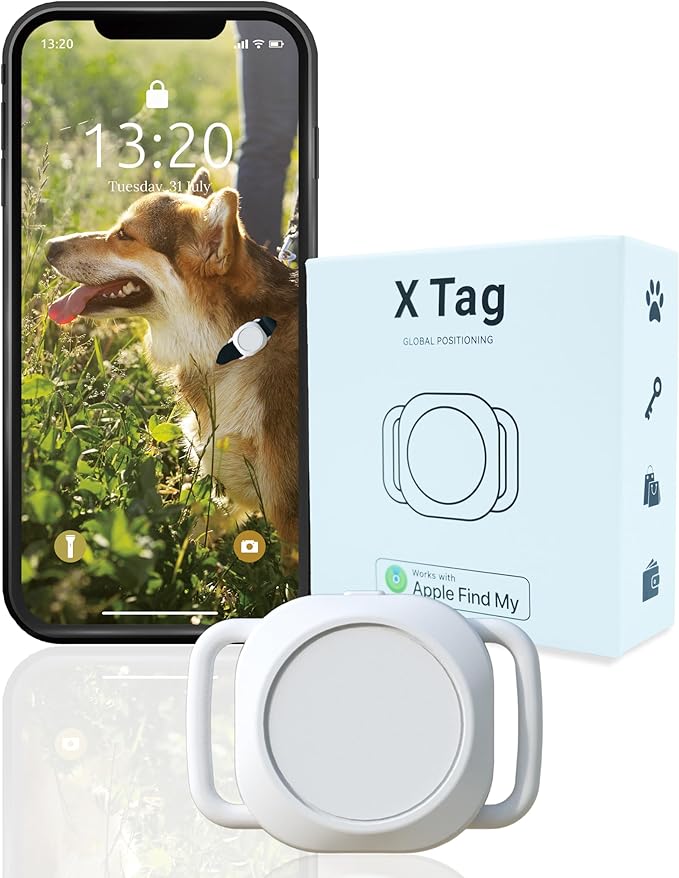 Dog Tracker, Smart Dog Collar with Real-time Pet Location, Cat Tracker Collar (iOS Only), No Monthly Fee & Long Battery Life, Works with Find My, Ideal for Dog/Cat (White)