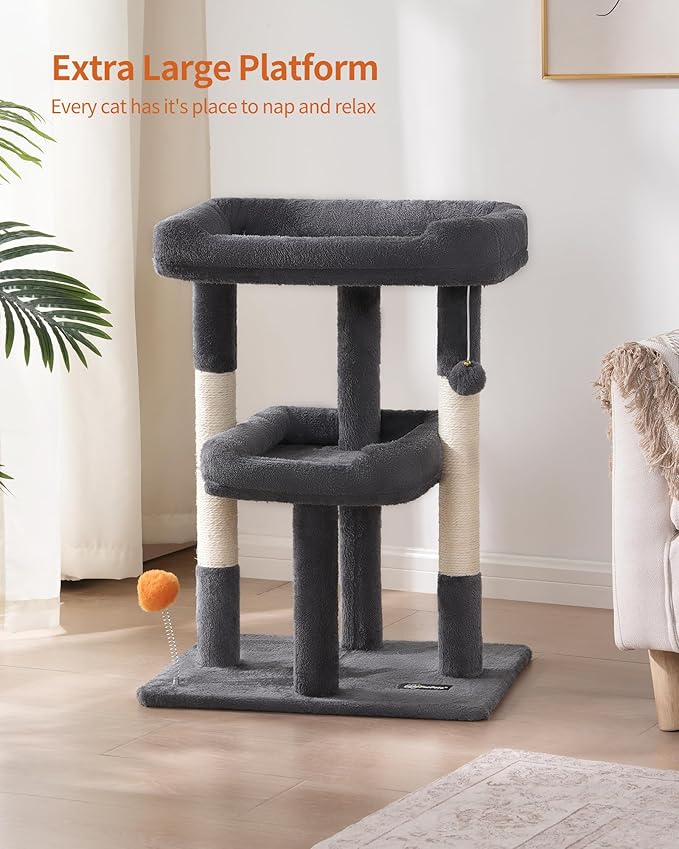 FourFurPets 27.6-Inch Cat Tree, Cat Tower for Indoor Cats, Cat Condo for Large Cats, Small Cat Tree with Scratching Post, Toy Balls, for Kittens, 2 Soft Platform, Dark Gray