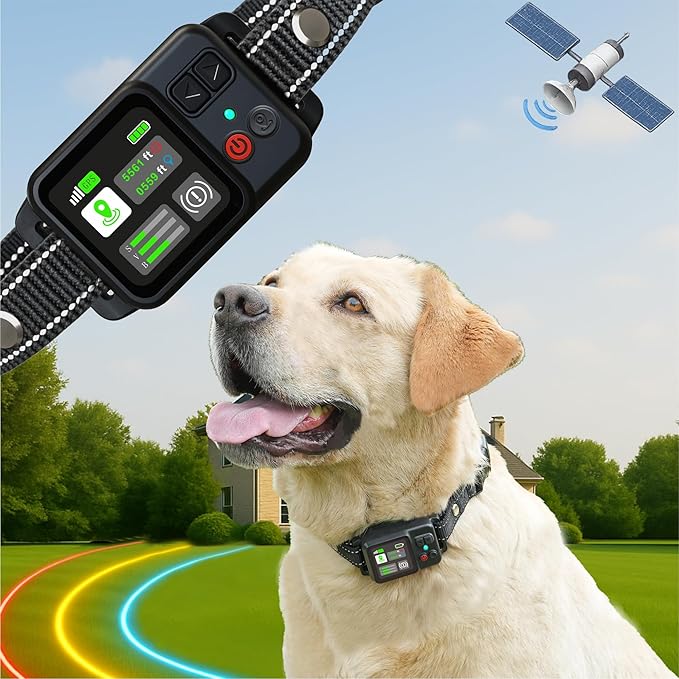 GPS Wireless Electric Dog Fence – Circular Wireless Dog Fence System for Dogs with Early Warning Beep & Auto-Protection, Quick-Charge Collar, 6561ft Range, Waterproof, 3 Modes, Outdoor Use Only