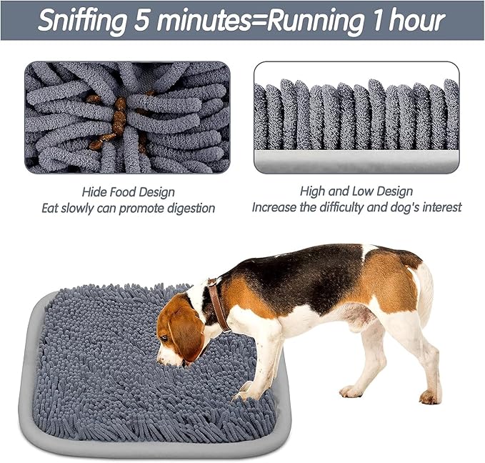 Bakumon Snuffle Mat for Dogs 21x16Inch Interactive Sniff Mats for Large Medium Small Breed Dog Pet,Snuffle Bowl Mat Nosework Training Foraging Pad Feed Game Stress Relief (Grey)