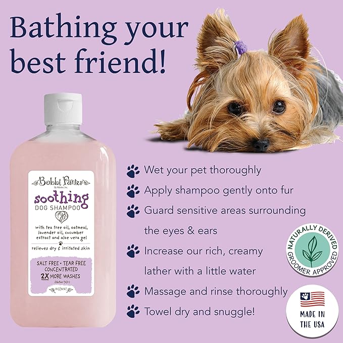 Bobbi Panter Soothing Dog Shampoo, Heals & Soothes Irritated Skin, Lavender Scent - 30:1 Concentrated Formula, Made in The USA, Trusted by Professional Groomers, 14 oz.