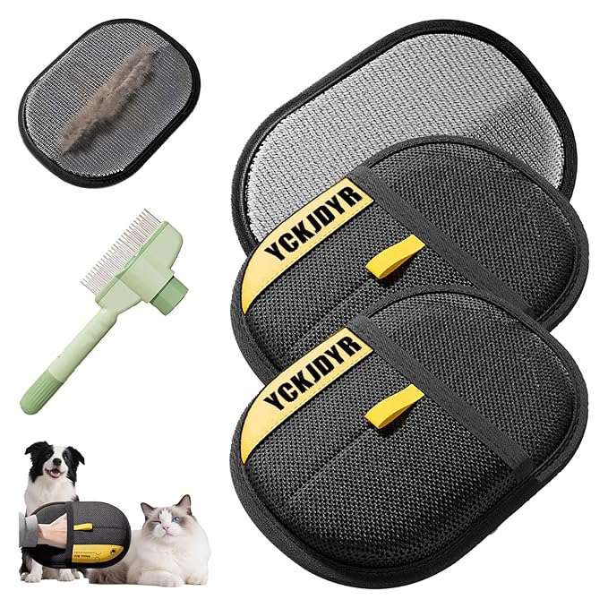 3PC Electrostatic Pet Hair Removal Glove for Cats & Dogs,2025 Upgraded Animal Fur Removal Tool,Reusable Cat & Dog Hair Remover for Couch, Furniture,Laundry,Car Seat,Cat Grooming Gloves