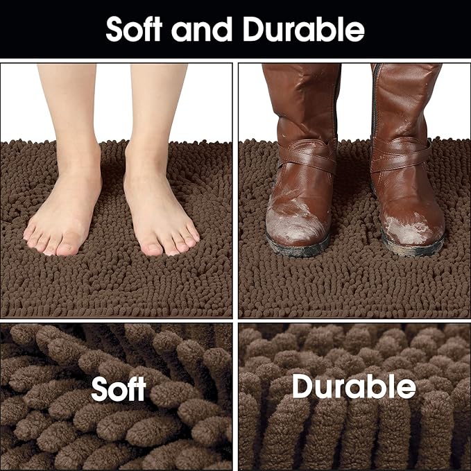 HOMEIDEAS Doormat Indoor Entrance, 36"x24", Highly Absorbent Chenille Muddy Dog Washable Non Slip Front Welcome Door Floor Mat for Entryway, Brown