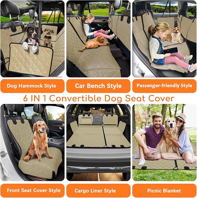 URPOWER 6-in-1 Dog Car Seat Cover for Back Seat, Waterproof Dog Car Hammock with Mesh Window, Non-Slip Pet Backseat Protector for Cars, Trucks and SUVs