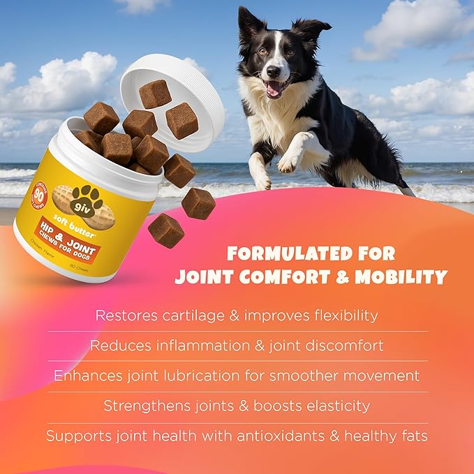 Hip & Joint Supplement Chews for Dogs, Chicken Flavor, 90 Soft Chews - Glucosamine - Chondriotin - Hemp Oil - Turmeric - MSM- Hyaluronic Acid - Hemp Seed Meal
