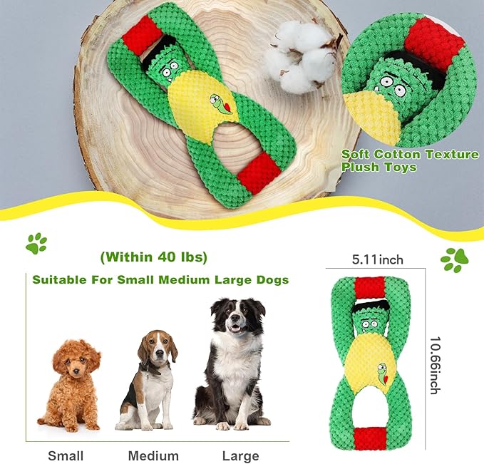 Squeaky Dog Chew Toys for Aggressive Chewers: Plush Tug of War Dog Toy for Large Medium Small Breed,Interactive Stuffed Toys, Durable Puppy Teething Chew Toys - Zombie