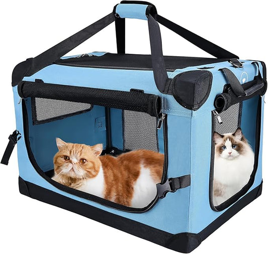 Large Cat Carrier for Car Travel, Soft Sided Collapsible Pet Carrier for Outdoor and Indoor Uses, Roomy Extra Large Cat Carrier for 2 Kittens or Puppies Up to 50lbs (Teal)