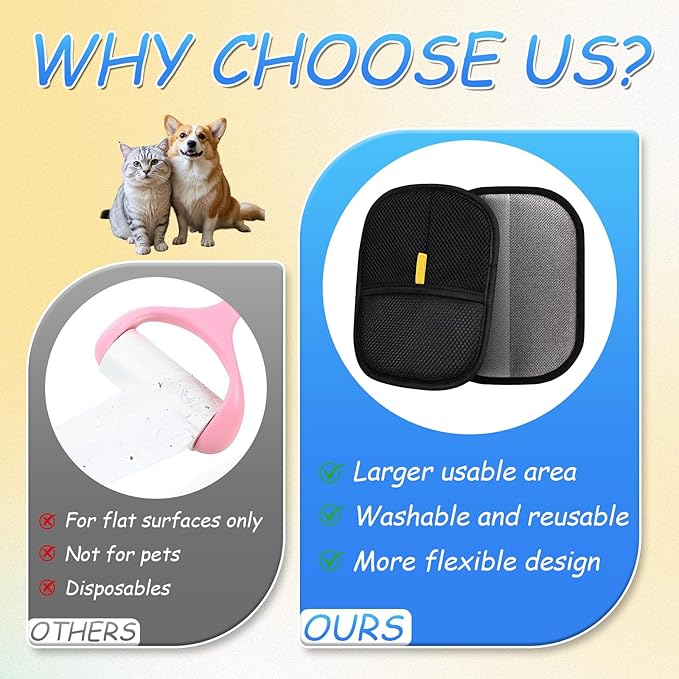 Pet Hair Removal Gloves, and Efficient Pet Hand Hair Removal Gloves, Reusable Pet Hair Removal Gloves. Suitable for Long-Haired and Short-Haired Cats and Horses
