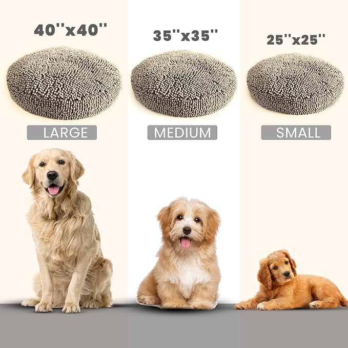 Muddy Mat® Cloud K-9 Bed for Dogs & Cats, Soft & Relaxing Donut Dog Bed, Chenille Material, Removable Cover, Washable & Dryer Safe–Beige Small(25'x25')