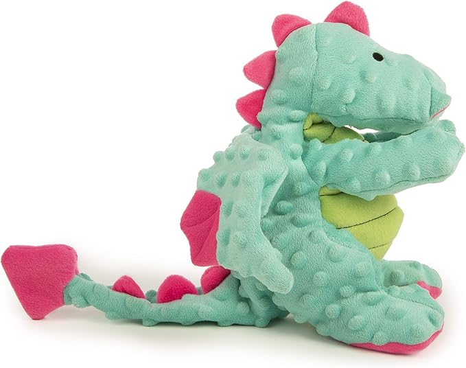 goDog Bubble Plush Dragons Squeaky Dog Toy, Chew Guard Technology - Seafoam, Large