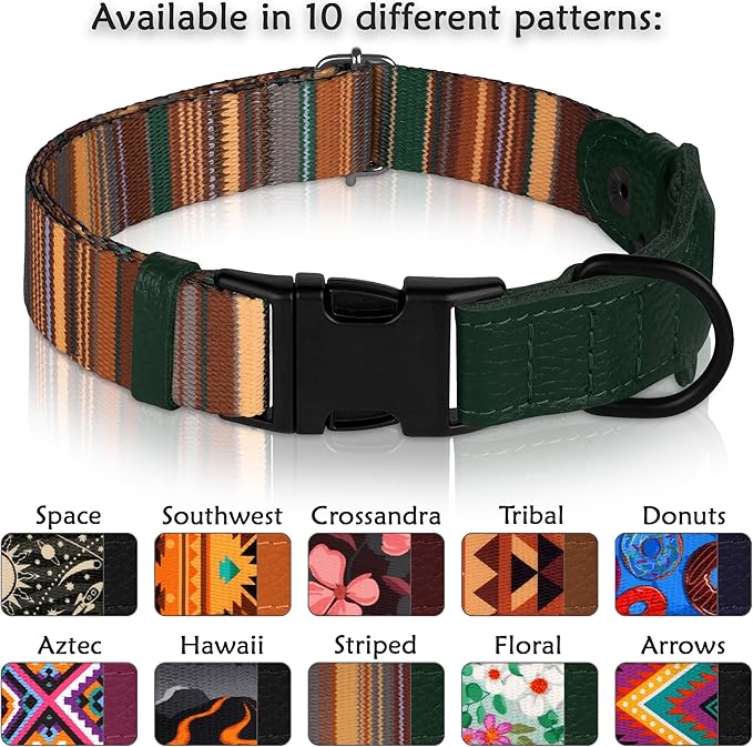 AirTag Dog Collar with Metal Buckle - Soft Leather Printed Nylon Dog Collar with Apple AirTag Holder - Cute Tracking GPS Pet Collars for Girl Boy Small Large Dogs (S, 12"-15" Neck Fit, Striped)