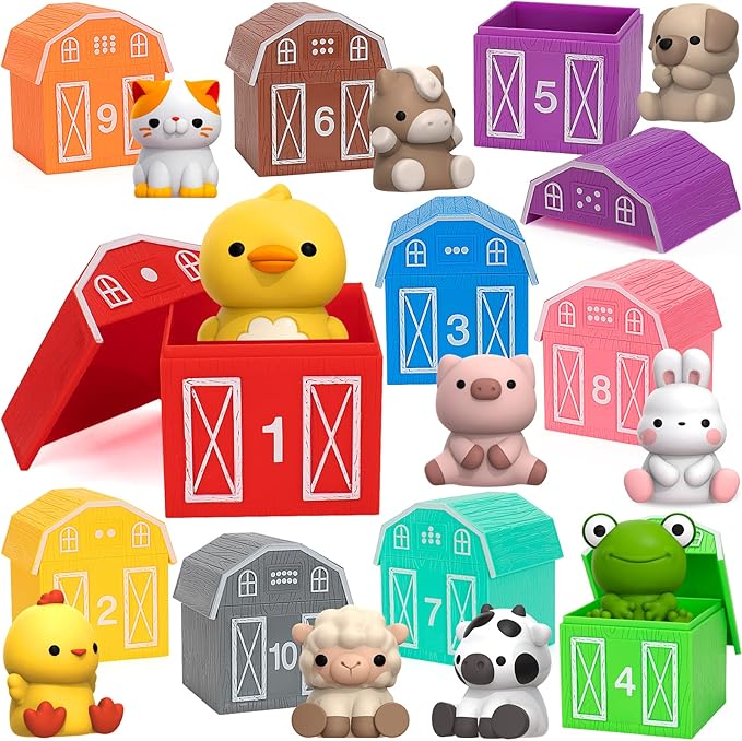 KMUYSL Toys for 1,2,3 Year Old Boys Girls, Farm Animals Toys Playset, Counting Skill, Color Matching, Christmas Birthday Easter Educational Gift for Baby Toddler Boys Girls Age 12-18 Months