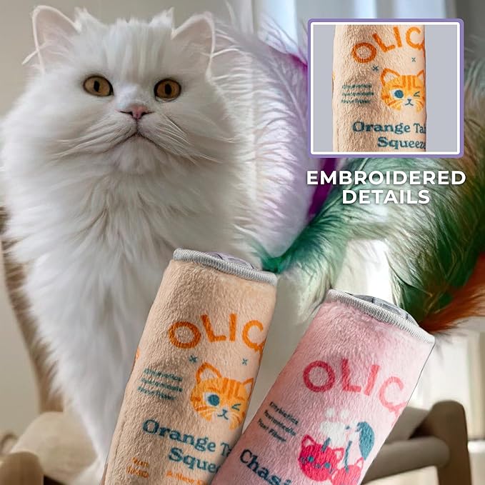 Olicat Catnip Toys, Soft Plush Cat Toys Catnip Filled with Interactive Crackle Sound & Feathers, Safe & Durable Toy for Cats & Kitten, 2 Pcs