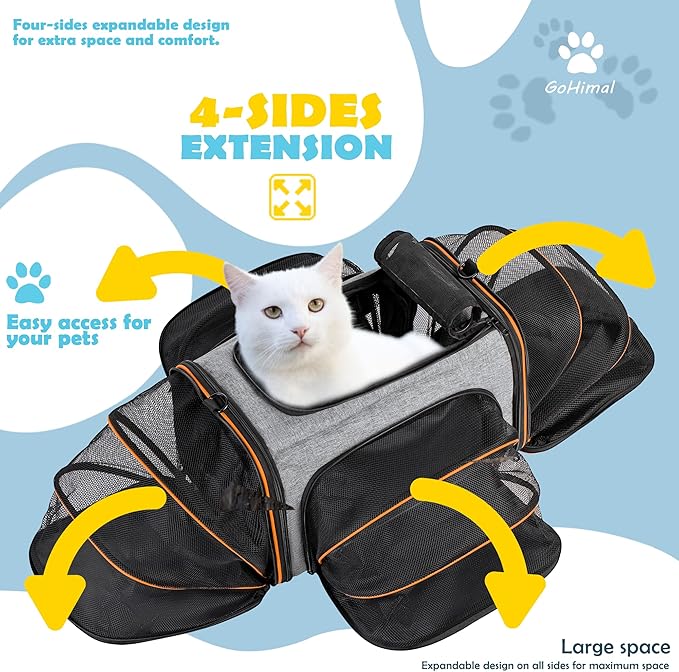 Airline Approved Pet Carrier, 4-Sides Expandable Soft-Sided Dog & Cat Travel Carrier with Removable Fleece Pad (Large, Orange)