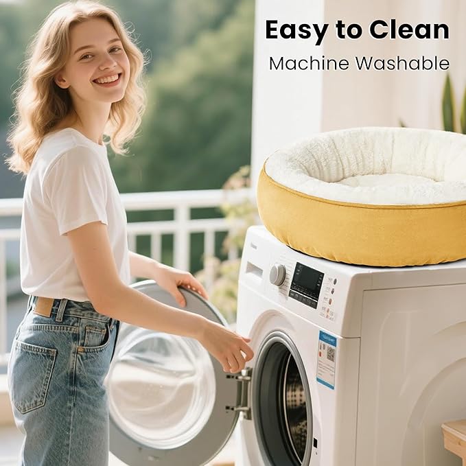 Love's cabin Donut Pet Bed Mat, 30in, Yellow, for Dogs, Soft, Durable, Anti-Slip, Water-Resistant, Washable