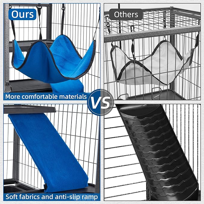 HABUTWAY 45''H Metal Small Animal Cages, Rolling Chinchilla Cage with Removable Ramps, Lagre Critter Nation Cage for Chinchillas/Guinea Pigs/Rabbit, Ferret Cages with Hammock & 4 Tiers, Black